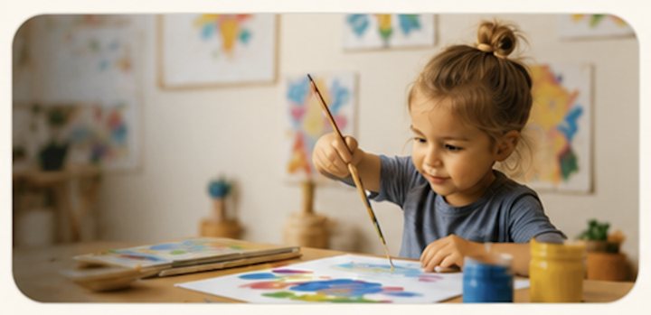 A child painting at a table