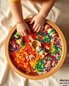 Rainbow Rice Sensory Bin activity